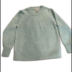 St John’s Bay Sweater Crewneck Cable Knit Size XL Mint Green Silver Sparkle